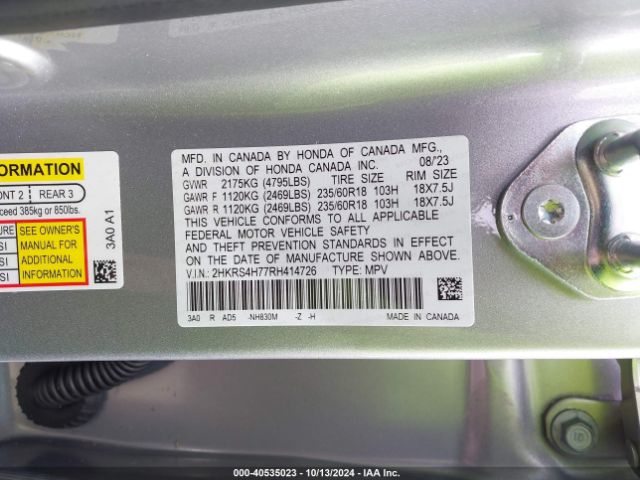 2HKRS4H77RH414726 Honda Cr-v Ex-l Awd