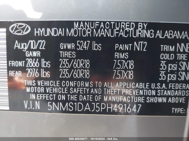 Hyundai Santa Fe Se 2023 5NMS1DAJ5PH491647 Image 9