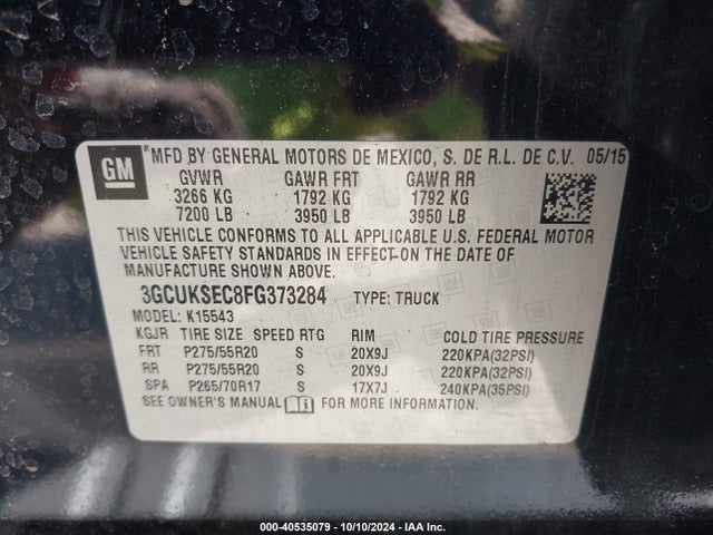 Chevrolet Silverado 1500 2lz 2015 3GCUKSEC8FG373284 Image 9