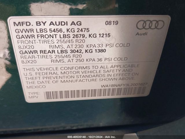 WA1BNAFY3L2001627 Audi Q5 Premium Plus 45 Tfsi Quattro S Tronic