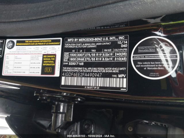 4JGDF6EE2FA490947 Mercedes-Benz Gl 450 4matic