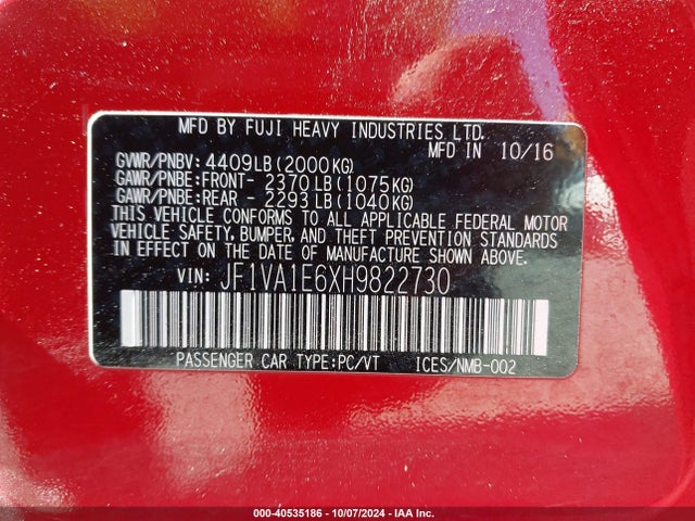 JF1VA1E6XH9822730 Subaru Wrx Premium