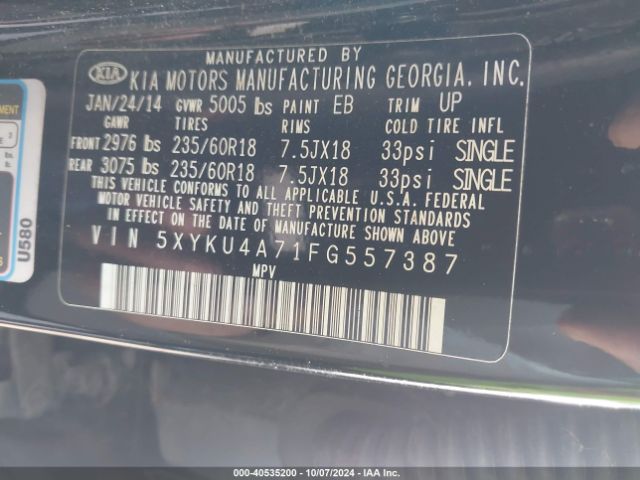 5XYKU4A71FG557387 KIA Sorento Ex V6