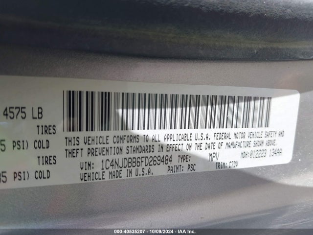 Jeep Compass Altitude Edition/sport 2015 1C4NJDBB6FD269484 Image 9