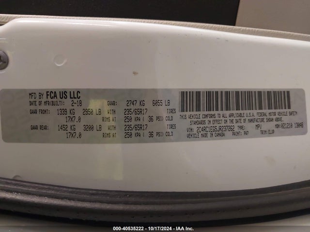 2C4RC1EG5JR237262 Chrysler Pacifica Touring L Plus
