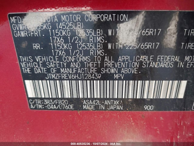 Toyota RAV4 LE 2017 JTMZFREV6HJ128439 Image 9