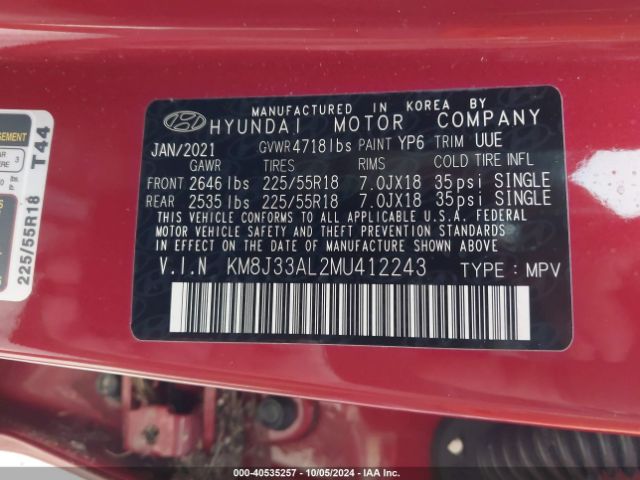 Hyundai Tucson Ultimate 2021 KM8J33AL2MU412243 Image 9