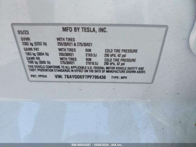 7SAYGDEF7PF795436 Tesla Model Y Performance Dual Motor All-wheel Drive