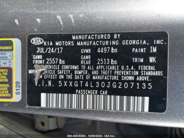 5XXGT4L30JG207135 KIA Optima Lx