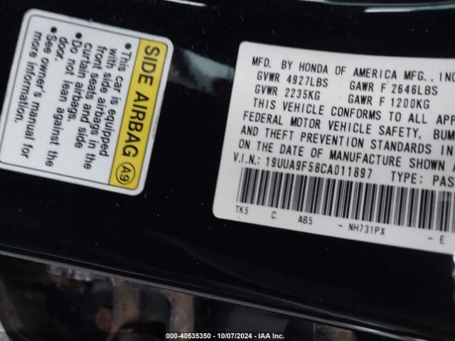 2012 ACURA TL 19UUA9F58CA011897 Photo 8
