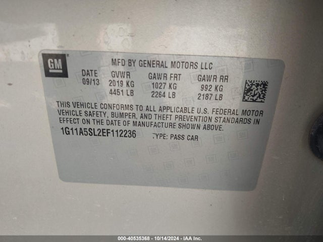 Chevrolet Malibu 1fl 2014 1G11A5SL2EF112236 Image 9