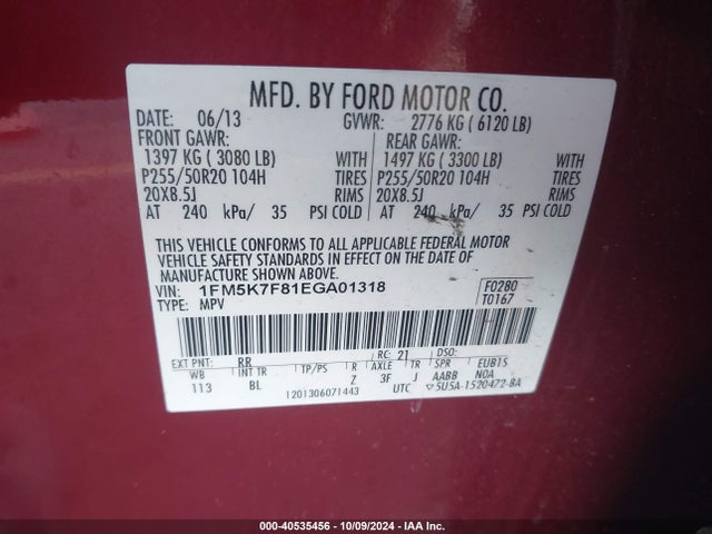 Ford Explorer Limited 2014 1FM5K7F81EGA01318 Image 9
