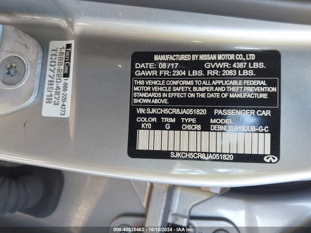 SJKCH5CR8JA051820 Infiniti Qx30 Luxury