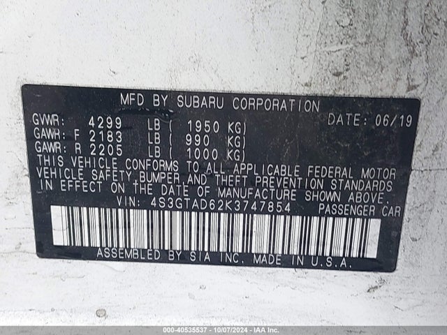 4S3GTAD62K3747854 Subaru Impreza