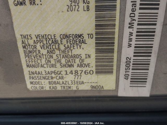 1N4AL3AP6GC148760 Nissan ALTIMA 2.5