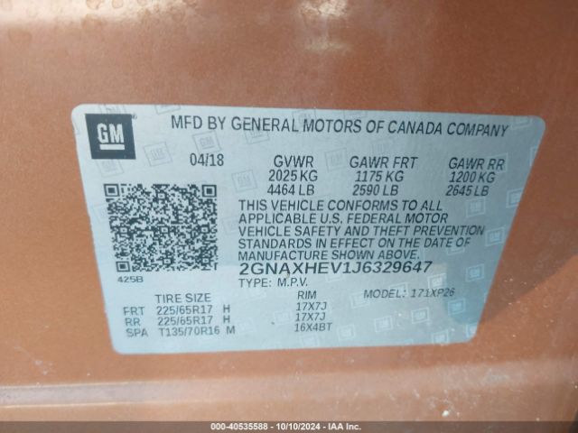 2GNAXHEV1J6329647 Chevrolet EQUINOX LS