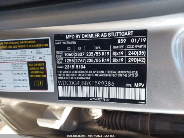 WDC0G4JB8KF599386 Mercedes-Benz GLC 300