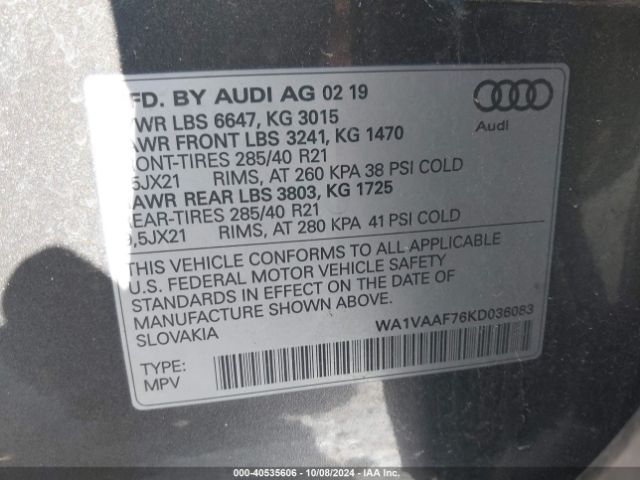 WA1VAAF76KD036083 Audi Q7 55 Premium