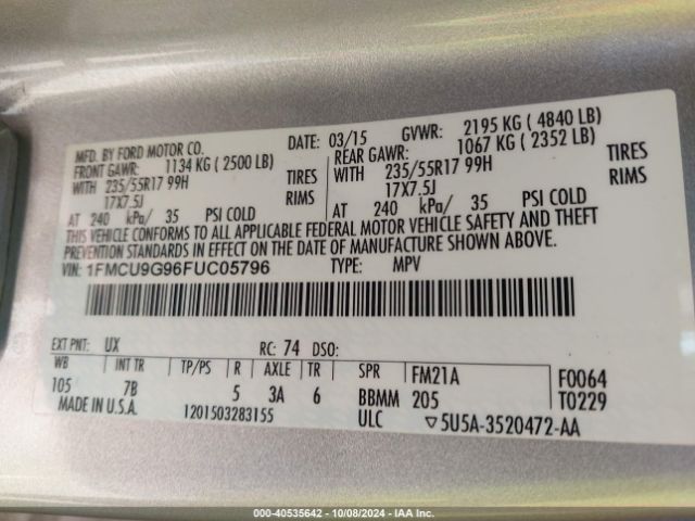 1FMCU9G96FUC05796 Ford ESCAPE SE