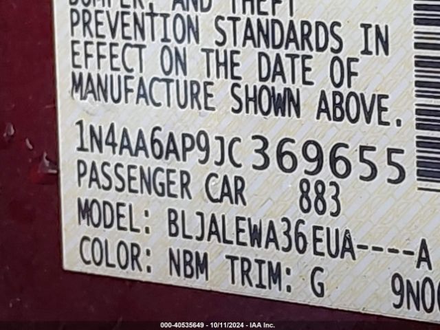 1N4AA6AP9JC369655 Nissan Maxima 3.5 Sl