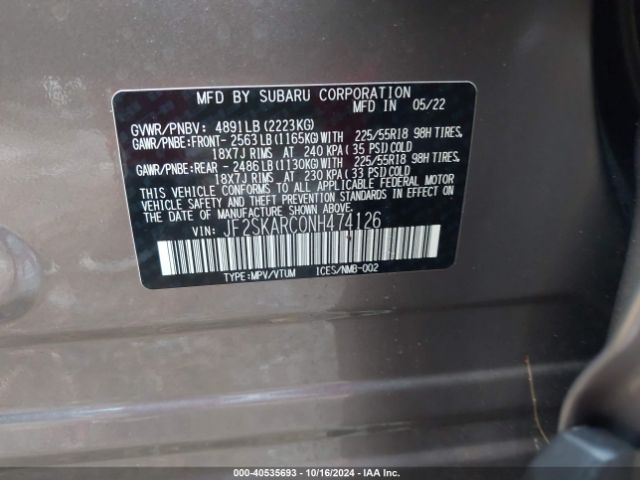 JF2SKARC0NH474126 Subaru Forester Touring
