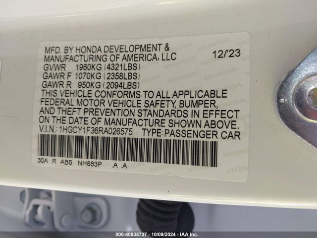 Honda ACCORD EX 2024 1HGCY1F36RA026575 Image 9