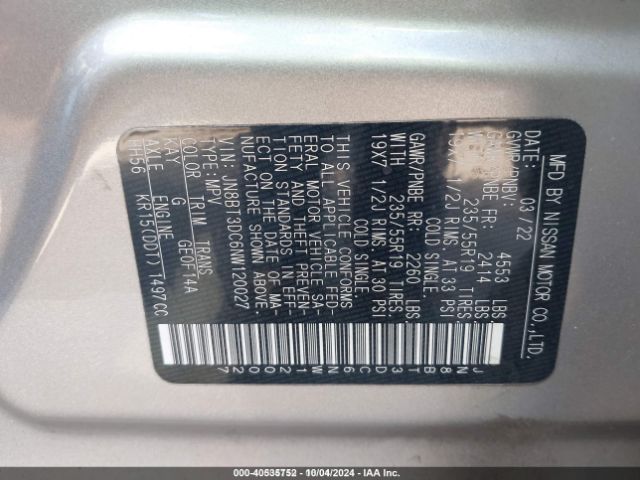 JN8BT3DC6NW120027 Nissan Rogue Platinum Fwd