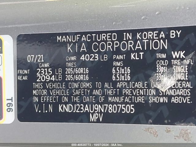 KNDJ23AU9N7807505 KIA SOUL LX