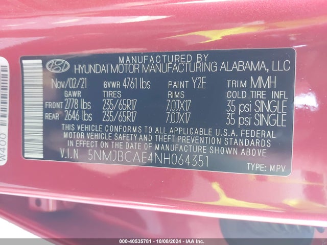 Hyundai TUCSON SEL 2022 5NMJBCAE4NH064351 Image 9