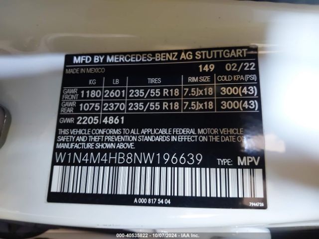 W1N4M4HB8NW196639 Mercedes-Benz Glb 250 4matic