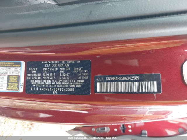 KNDNB4H35R6342589 KIA Carnival Mpv Lx Seat Package