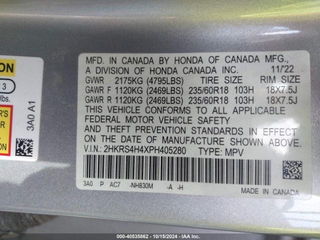 2HKRS4H4XPH405280 Honda Cr-v Ex Awd