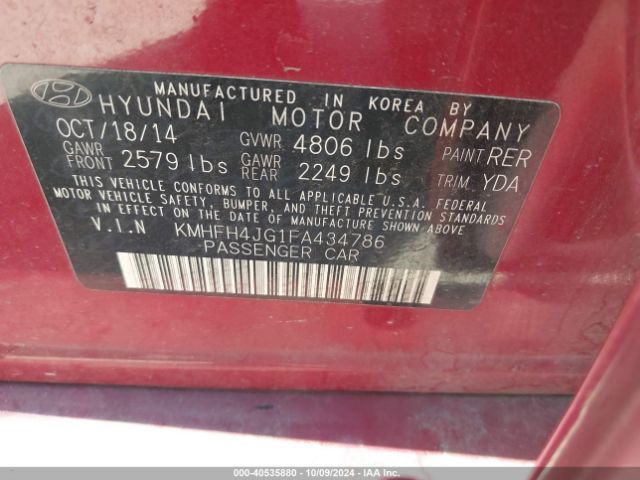 KMHFH4JG1FA434786 Hyundai Azera