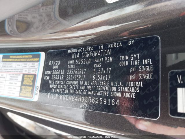 KNDNB4H33R6359164 KIA Carnival Mpv Lx Seat Package