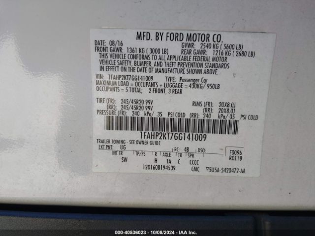 1FAHP2KT7GG141009 Ford TAURUS SHO