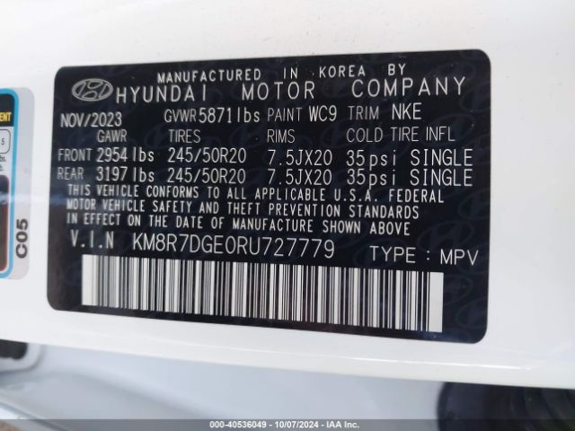 KM8R7DGE0RU727779 Hyundai Palisade Calligraphy Night Edition
