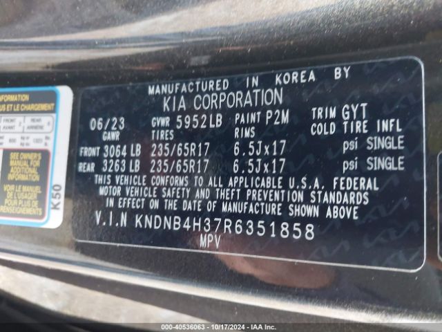 KNDNB4H37R6351858 KIA Carnival Mpv Lx Seat Package