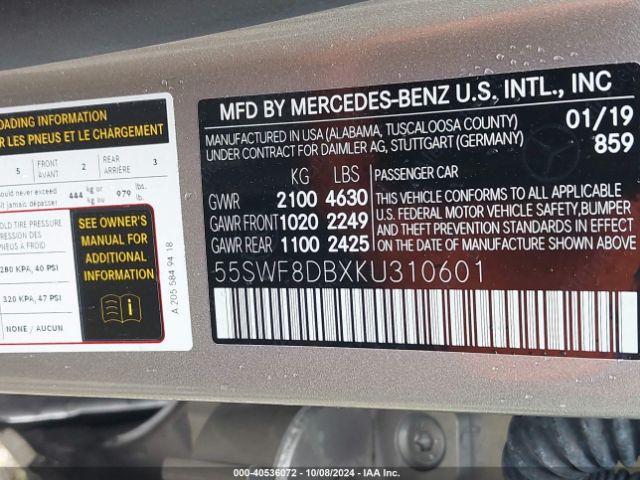 55SWF8DBXKU310601 Mercedes-Benz C 300