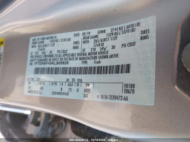 1FTER4FH5KLB05828 Ford Ranger Lariat