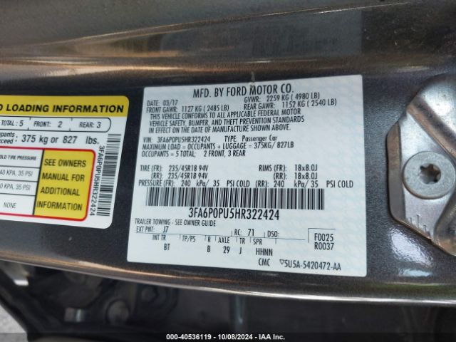 3FA6P0PU5HR322424 Ford Fusion Energi Se Luxury
