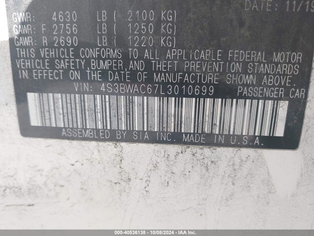 4S3BWAC67L3010699 Subaru Legacy Premium
