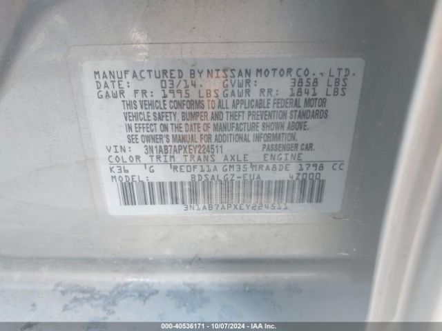 3N1AB7APXEY224511 Nissan SENTRA SL