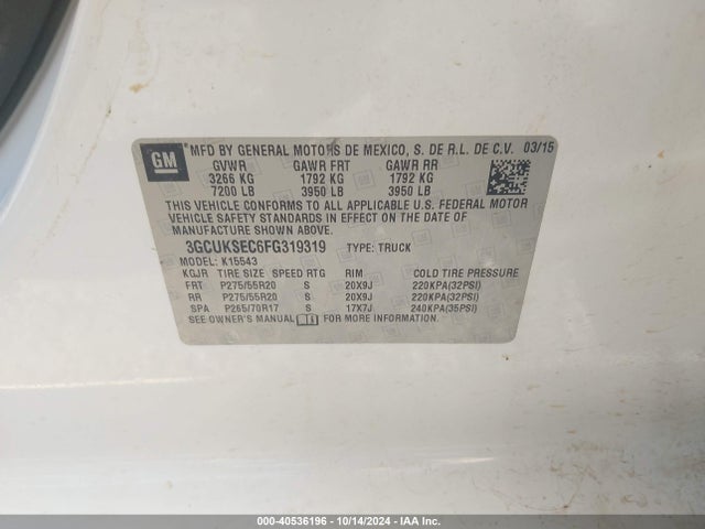 Chevrolet Silverado 1500 2lz 2015 3GCUKSEC6FG319319 Image 9