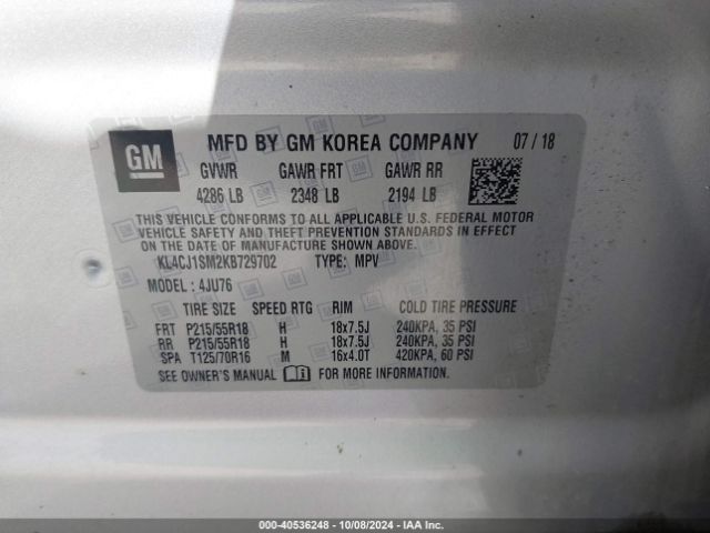 KL4CJ1SM2KB729702 Buick Encore Fwd Sport Touring