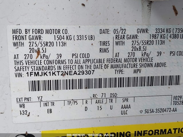 Ford Expedition Limited Max 2022 1FMJK1KT2NEA29307 Image 9
