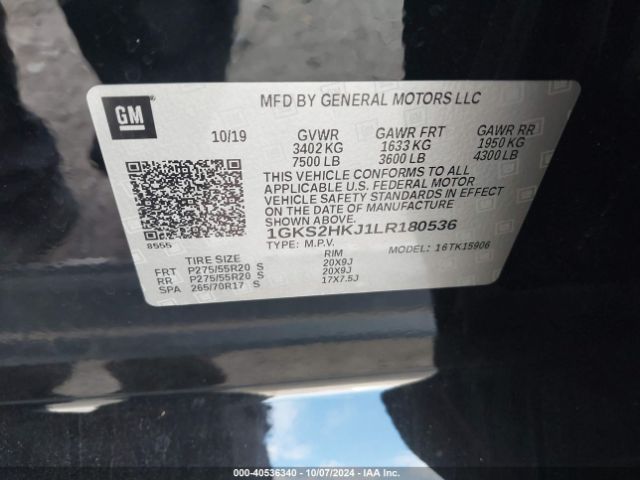 1GKS2HKJ1LR180536 GMC Yukon Xl 4wd Denali