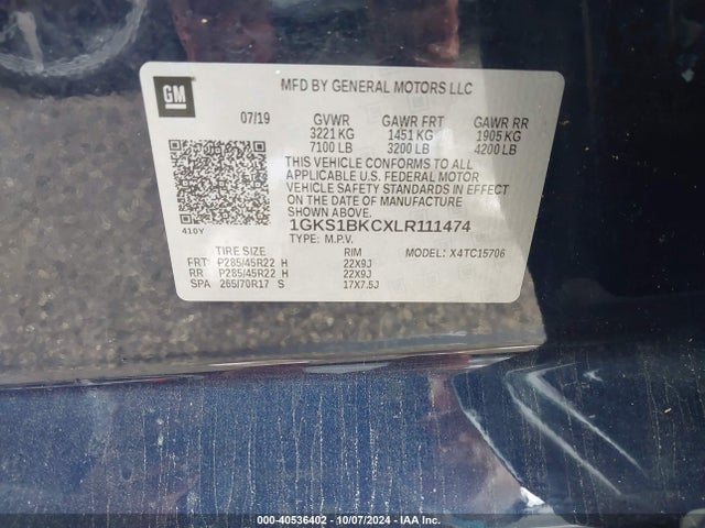 GMC Yukon 2wd Slt 2020 1GKS1BKCXLR111474 Image 9