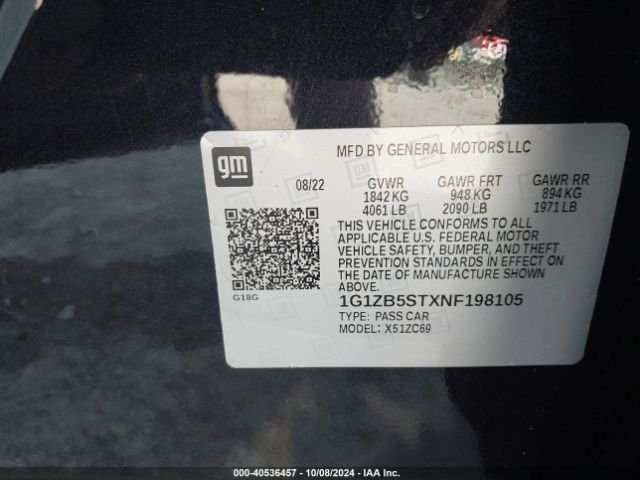 1G1ZB5STXNF198105 Chevrolet Malibu Fwd Ls