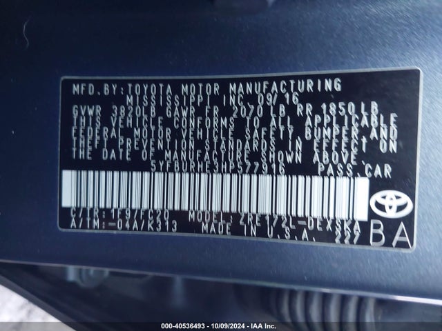 Toyota COROLLA SE 2017 5YFBURHE3HP577916 Image 9