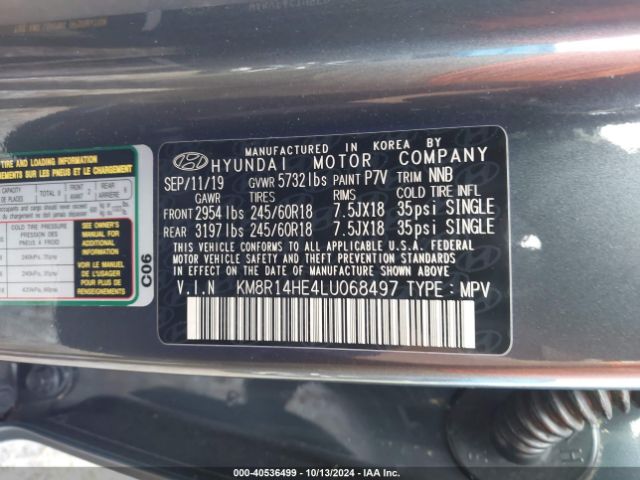 KM8R14HE4LU068497 Hyundai Palisade Se